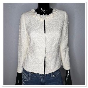 Nipon Boutique Ivory Floral Fitted Suit Jacket Sz 4 Cotton Blend